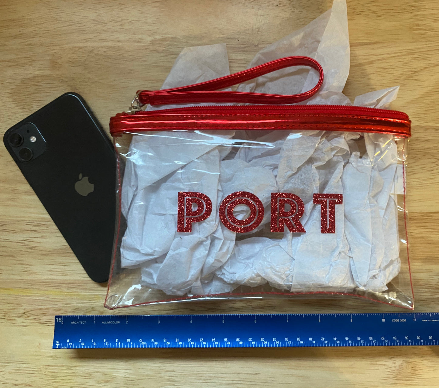 Transparent Rowing Water Resistant “Port” Glitter Pouch - Charrs Crafts