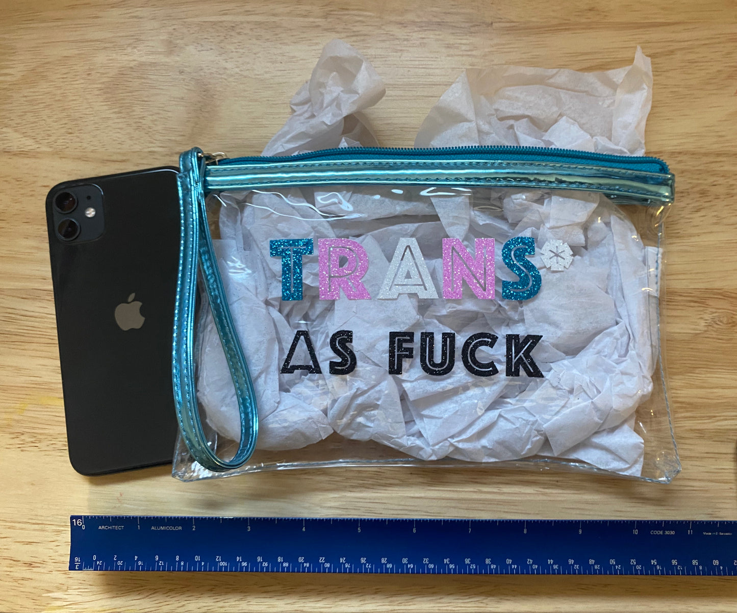 Transparent “Trans As Fuck” Glitter Pouch - Charrs Crafts
