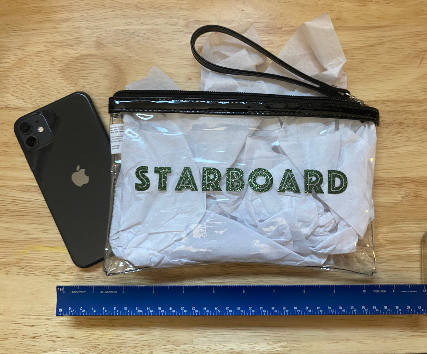 Transparent Rowing Water Resistant “Starboard” Glitter Pouch - Charrs Crafts