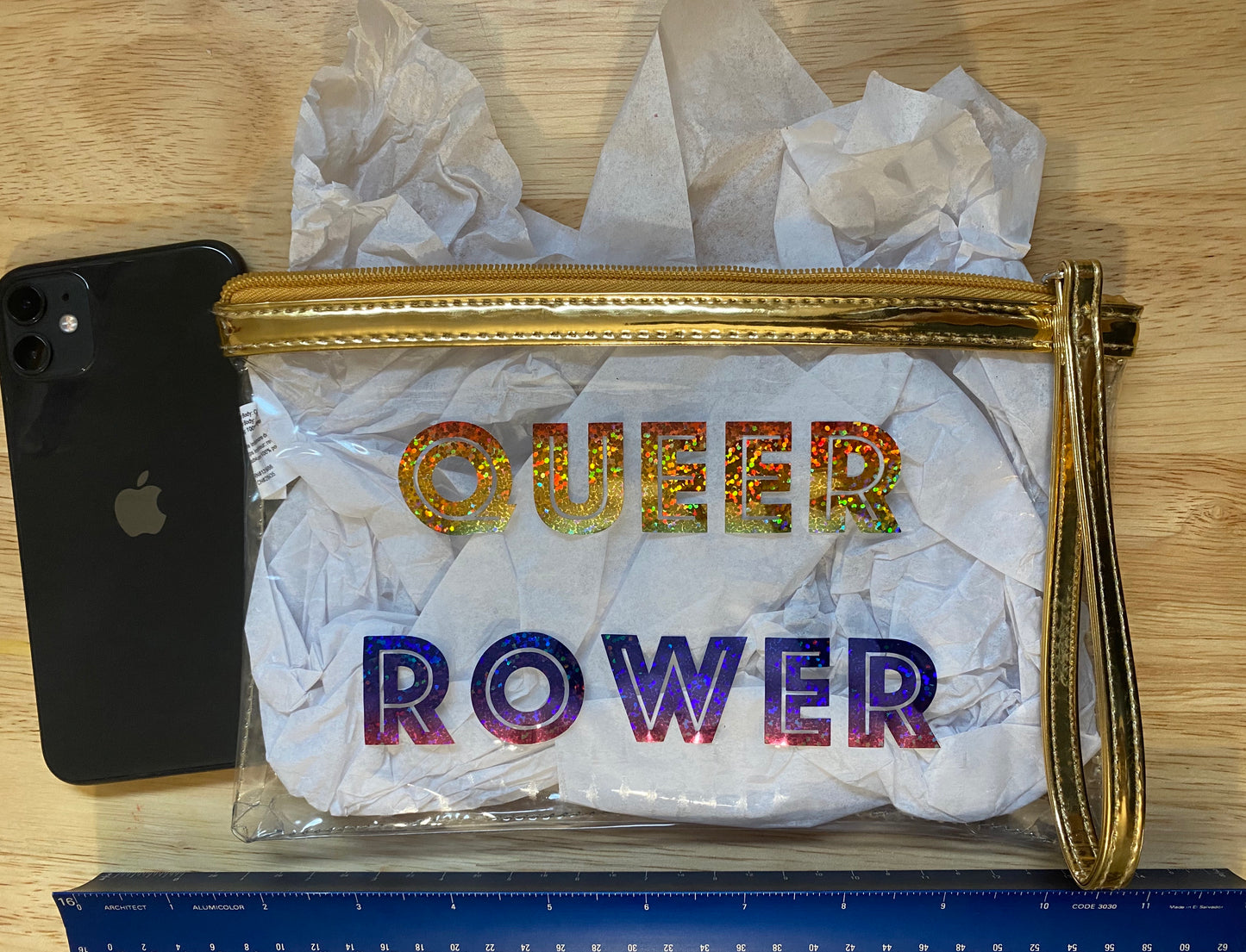 Transparent Rowing Water Resistant “Queer Rower” Glitter Pouch - Charrs Crafts