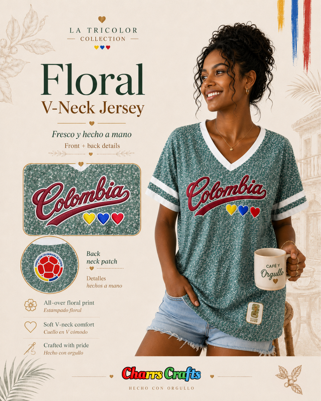 Colombia Floral V-Neck Jersey
