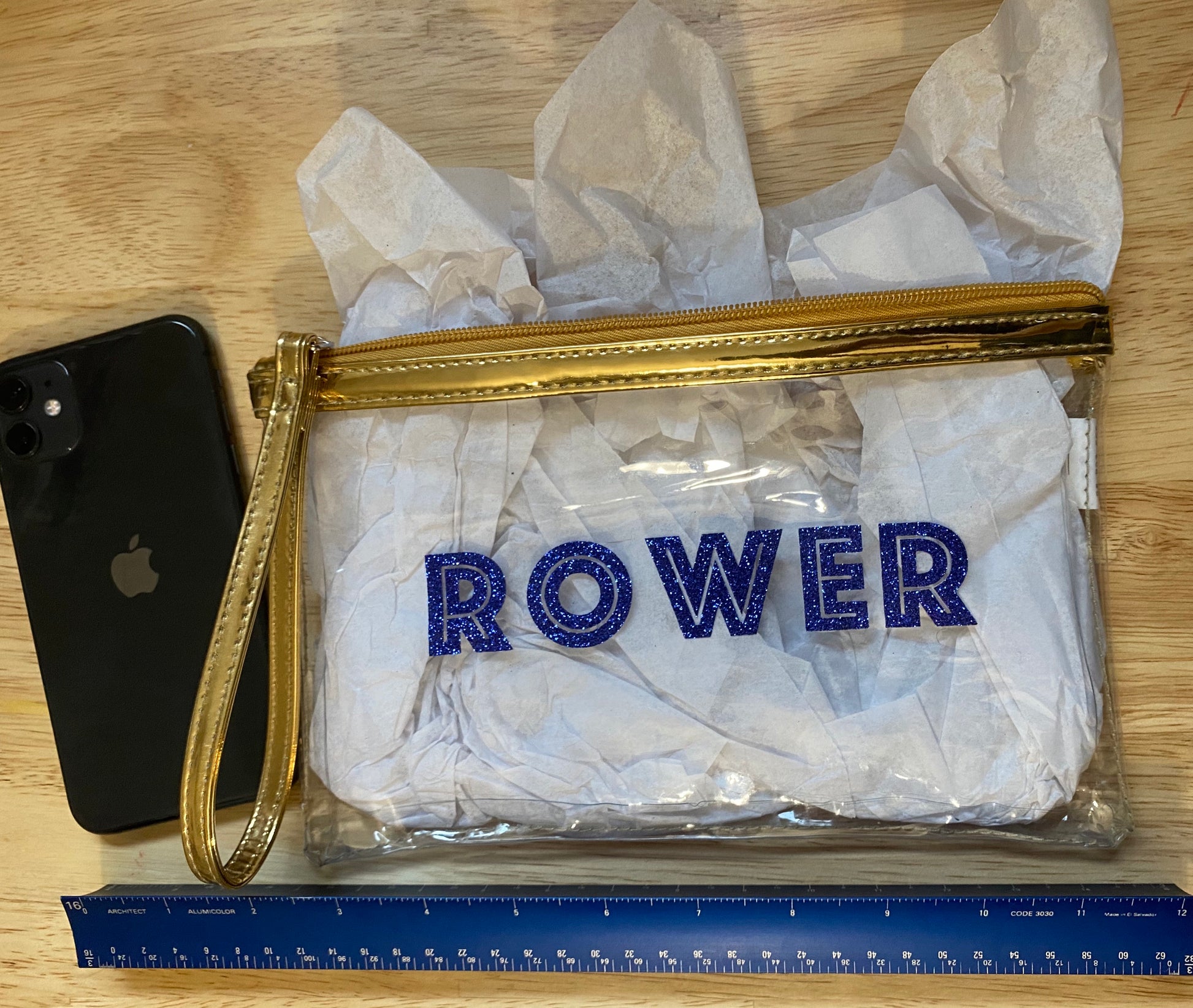 Transparent Rowing Water Resistant “Rower” Glitter Pouch - Charrs Crafts